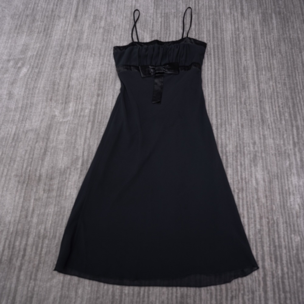 Byer Too! Midi Dress Womens 5 Black Excellent Satin Bow Empire Waist Spaghetti